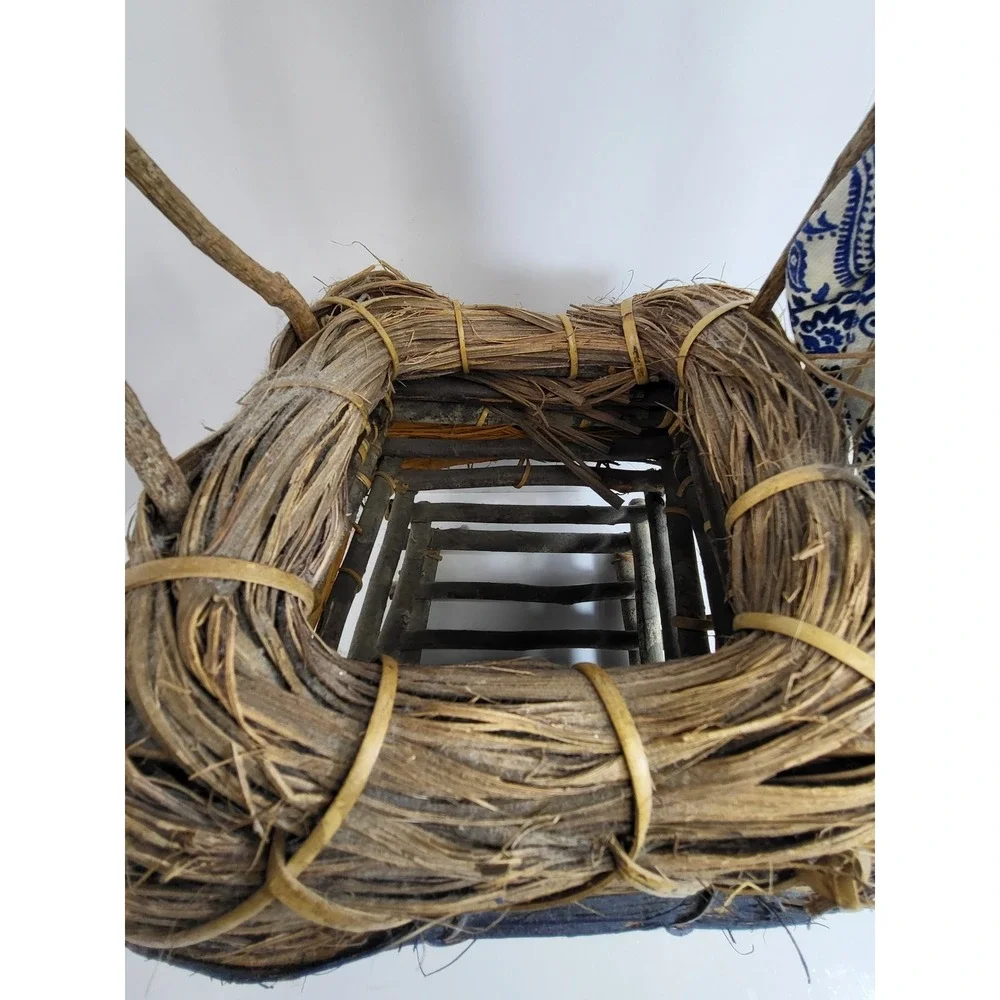 Vintage Asian Style Gathering Basket - Rustic Woven Harvest Decor Basket